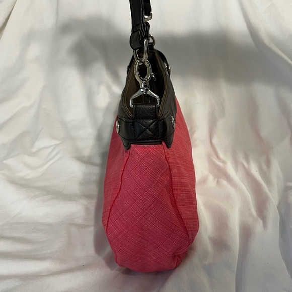 Thirty One Pink Blue White Floral Embroidered Appliqué Skirt Purse Shoulder Bag - Picture 4 of 12